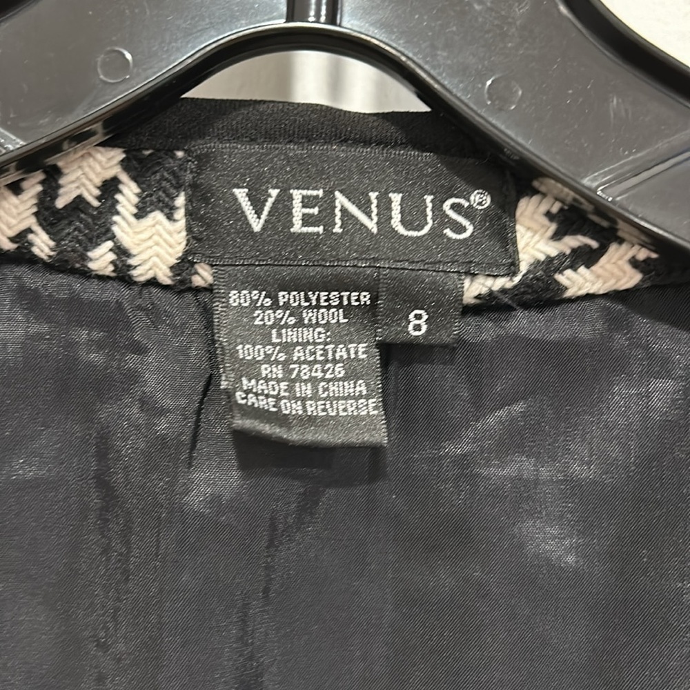 VENUS Paris Houndstooth black & white wool chic concealed zip jacket women’s 8 - Picture 5 of 7